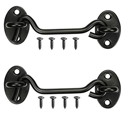 Black Barn Door Latch, 2 Pack 4 Inch Hook and Eye Latch with