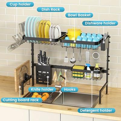 MAJALiS Kitchen Dish Drying Rack, Large Dish Drainers for Kitchen Counter,  Rust-Proof Dish Strainer Rack with Utensil Holder and Dryer Mat (Black 