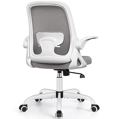 Ergonomic Office Chair, Comfort Home Office Task Chair, Lumbar Support  Computer Chair with Flip-up Arms and Adjustable Height(White) 