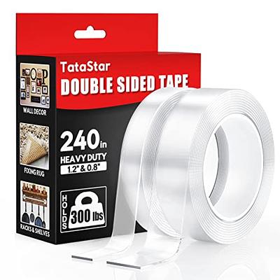 2 Rolls Double Sided Tape Heavy Duty - 240 x 1.2 & 0.8 - Removable Nano  Tape for