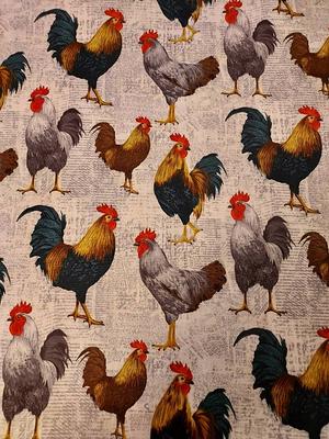 Chickens and roosters farm animals black cotton sewing Fabric by the Yard