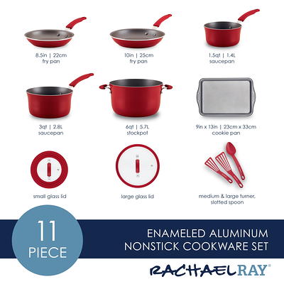 The Pioneer Woman 25 Piece Ceramic Nonstick Aluminum Easy Clean Cookware  Set, Ombre Red 