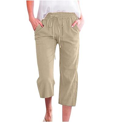 Ceboyel Linen Cotton Capris for Women Summer Cargo Pants High Elastic Waist  Crop Pants Lightweight Beach Clothes 2023