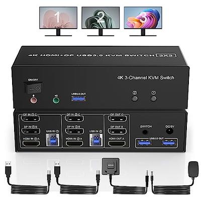 USB 3.0 Dual Monitor KVM Switch HDMI 2 Port, 4K@60Hz Extended Display KVM  Switch 2 Monitors 2 Computers with Audio Microphone Output and 3 USB 3.0