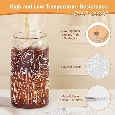 Be a Wildflower 16oz Glass Tumbler with Bamboo Lid & Straw for Iced Coffee  & Beverages