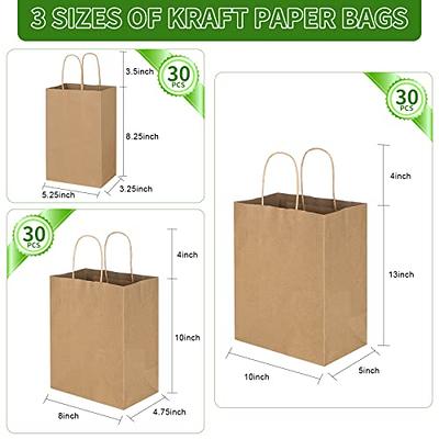 Toovip 100 Pack 8x4.75x10 inch Medium Plain Brown Kraft Paper Bags with Handles Bulk, Gift Wrap Bags for Favors Grocery Retail Party Birthday Shopping