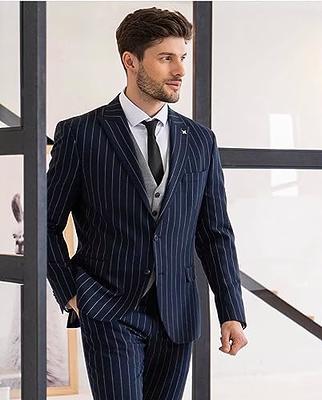 Men Pinstripe Suit Set for Men 2 Piece Pinstripe Suit Slim Fit Casual Dress  Suits Blazer Pants Royal Blue Suits 40 M - Yahoo Shopping