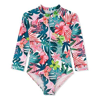 Daci Women 2 Piece Rash Guard Long Sleeve Zipper Bathing Suit with Bottom  Built in Bra Swimsuit UPF 50, Blue Flower, Medium : : Fashion