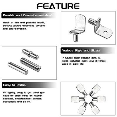 150 Pcs Shelf Pin Pegs Kit 5 Styles Cabinet Support Studs Holder Metal  Nickel Plated Shelf Bracket for Shelves Furniture Cupboard Closet Bookcase