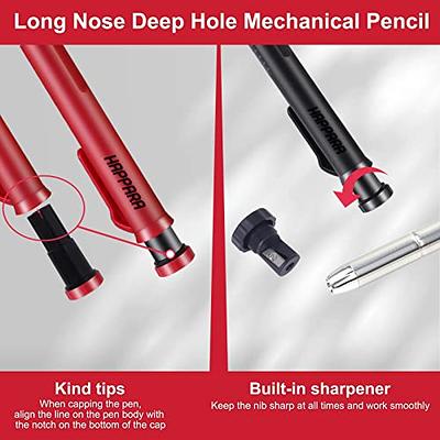  Hiboom Carpenter Pencil Set, 6 Pieces Long Nosed Deep Hole Tip  Mechanical Hole Marker with Built in Sharpener and 36 Pcs 2.8 mm Refills  for Woodworking Drafting Architect Construction, Design