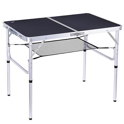 Moosinily Portable Kitchen Camping Table with Storage Aluminum Folding Table Outdoor Cooking Station with Windscreen Cupboards for BBQ, Party