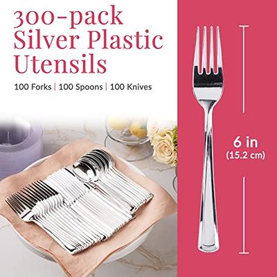 Prestee 300 Plastic Silverware Set, Clear Plastic Cutlery Set, Disposable Silverware Set - 100 Plastic Forks, 100 Plastic Spoons, 100 Plastic Knives