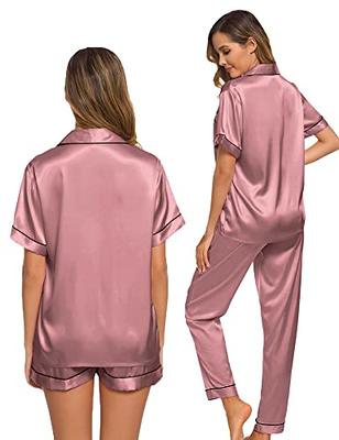 WDIRARA Men's Satin Sleepwear Plaid Button Long Sleeve Shirt and Pants Pajama Set