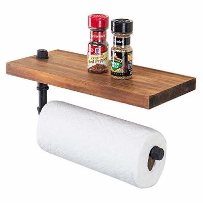 MyGift Wall Mounted Torched Wood Bathroom Shelf Organizer, 2 Tier Display Rack with Hanging Towel Bar