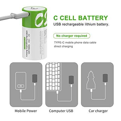 TOPUSSE 8 Pack Rechargeable Lithium C Cell Batteries with USB-C Charging  Cable, 1.5v LR14 C Size Battery for Flashlight