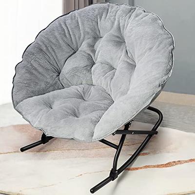 MoNiBloom Folding Saucer Chair with Ottoman, Faux Fur Moon Chair