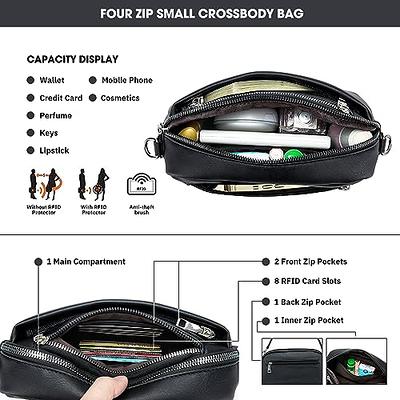 Crossbody Bag for Women, Small Leather Camera Purse Guitar Strap Cross-body  Bags, Triple Zip Shoulder Bag with Wide Strap