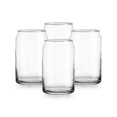 Drinking Glasses with Bamboo Lids and Glass Straw 2pcs Set - 16oz Can  Shaped Glass Cups, Beer Glasses, Iced Coffee Glasses, Cute Tumbler Cup,  Ideal for Cocktail, Whiskey 