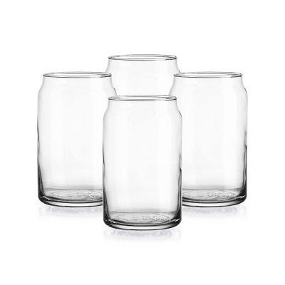 Drinking Glasses 4PC Can Shaped Glass Cup Set, 16Oz Beer Can Glass