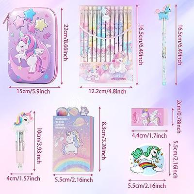 Unicorn Pencil Case Stationary Set Girls Unicorn Gift Set for Kids Eraser  Color Pen Pencils School Supplies in Pink Purple and Teal (Pink)