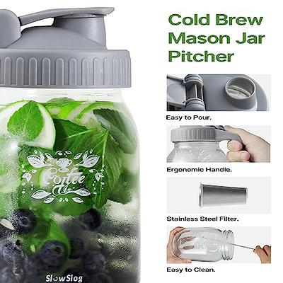 Cold Brew Coffee Maker Pitcher, 32 oz Thick Glass Mason Jar Spout Lid with  Handle & Stainless Steel Filter for Iced Brew Coffee, Ice Lemonade, Sun