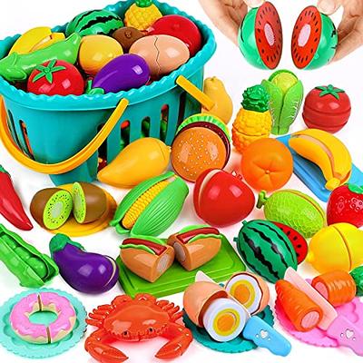 Cutting Pretend Play Food Toys for Kids Kitchen Set Playset Accessories BPA  Free Peel & Cut Toy Food Fruits and Vegetables Toys, Christmas Birthday  Gift for Toddlers Girls Boys Kids Storage Basket 