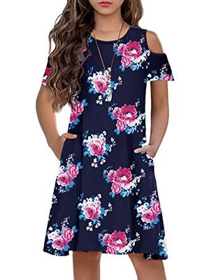 Arshiner Floral Dresses for Girls Cold Shoulder Short Sleeve