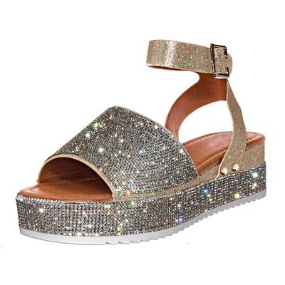 Girls Rhinestone Strappy Band Platform Sandals - White