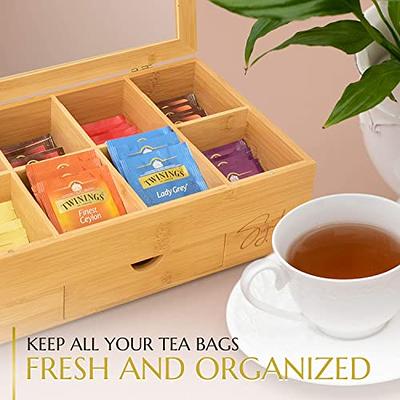 Signature Living Bamboo Wooden Tea Box Organizer Storage with Drawer (8  Compartments) Large Tea Organizer Box for Tea Bags and Loose Tea - Sturdy,  Natural Bamboo - Yahoo Shopping