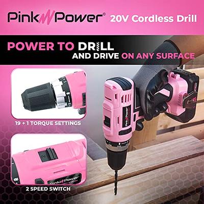 Pink Cordless Drill Set, 20V Lithium-ion Power Drill Set for Women with  67Pcs Drill Driver Bits, 3/8Keyless Chuck, 25+1 Position Electric Drill