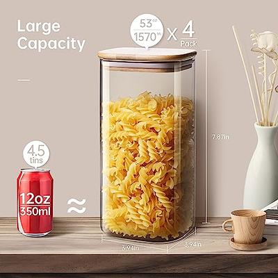 50oz Glass Food Storage Jars with Bamboo Lids, Clear Square Airtight  Kitchen Storage Container Sets, Stackable Glass Pantry Food Canisters for  kitchen