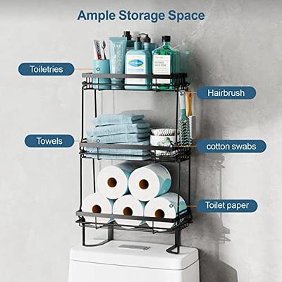 Fokyfok Over Toilet Bathroom Organizer,Over The Toilet Storage Shelf,  Toilet Shelf with Toilet Paper Holder,Bathroom Shelves Over Toilet,3 Tier  Toilet