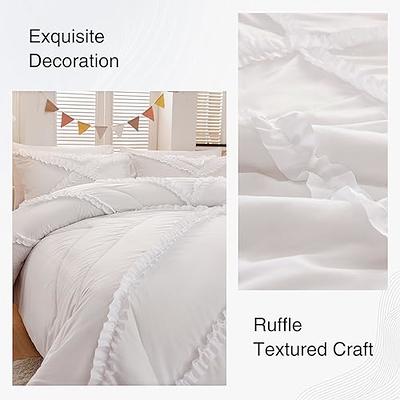 Beige Vintage Ruffle Bedding Set Farmhouse Bedding Set Soft Microfiber Boho  Chic Duvet Cover