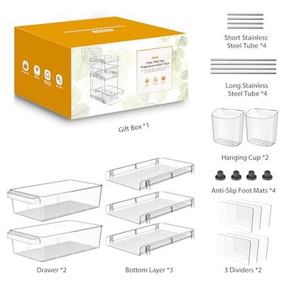 WAKISA Clear Bathroom Organizers 3 Tier, Pull Out Organizer and Storage  with 2 Cups, Slide Out Drawer Storage Container with 6 Dividers,  Multi-Purpose