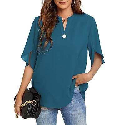 Lotusmile Tops for Women Work Casual, 3/4 Sleeve Tunic Tops Summer Clothes  for Women Fashion 2023 Vacation Knitted Mesh Cool V-Neck Tops Wrinkle Free  Flattering Blouses to Hide Tummy, Black Medium at
