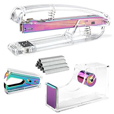 BOMEI PACK Rose Gold Office Stapler Set, Tape Dispenser with 3Rolls  Transparent