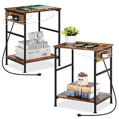 Yifeel Tall Side Table with Charging Station, End Table Set of 2, 3 Tier  Telephone Table, Small Table, Night Stand for Small Spaces, Living Room,  Bedroom, Rustic Brown and Black JET001CSR2 - Yahoo Shopping