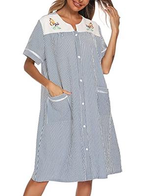 YOZLY Women Embroidered House Dress Short Sleeve Housecoat with Front  Pockets Blue, XX-Large - Yahoo Shopping