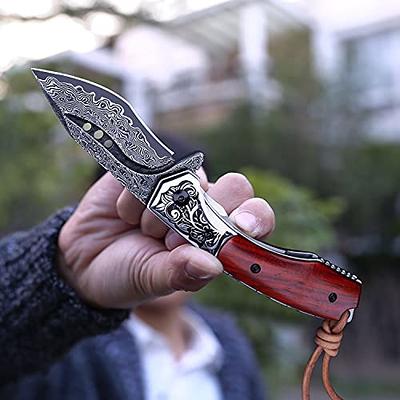  Handmade Damascus pocket knife for men with leather sheath, 2  Pcs Tactical Folding Pocket knife Set with Back Lock, Best Edc Bushcraft  knifes for Fishing, Camping, Hiking