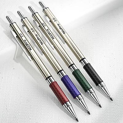  Nicpro 2mm Metal Mechanical Pencil Set, 2PCS Lead Holder 2.0  mm Marker Artist Carpenter Pencils with 120 Graphite Lead Refill (HB 2H 4H  2B 4B & Color), 2 Eraser for