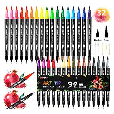 ZSCM 32 Colors Duo Tip Brush Markers Art Pen Set, Artist Fine and