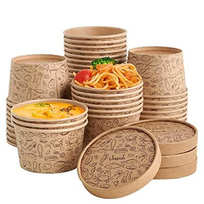 Comfy Package 12 oz. Paper Food Containers with Vented Lids, to Go Hot Soup Bowls, Disposable Ice Cream Cups, White - 25 Sets