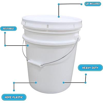 3.5 Gallon Plastic Bucket with Lid I Food Grade Bucket | White | BPA-Free I Heavy Duty 90 Mil All Purpose Pail Reusable I Made in USA (6 Count)