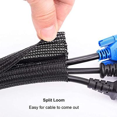 CrocSee 25ft - 1/4 inch Braided Cable Management Sleeve Cord Protector -  Self-Wrapping Split Wire Loom for TV/Computer/Home Theater/Engine Bay -  Black