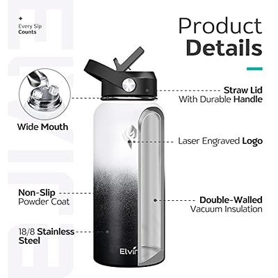 Elvira 32oz Vacuum Insulated Stainless Steel Water Bottle with Straw & Spout Lids White-Black