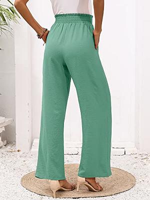 Palazzo Pants for Women High Waisted Drawstring Ruffle Hem Wide Leg Pants  Solid Loose Comfy Flowy Beach Trousers 