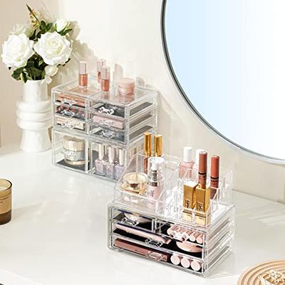 Vtopmart 2 Pack Stackable Makeup Organizer Storage Drawers, 4.4'' Tall  Acrylic Bathroom Organizers,Clear Plastic Storage Bins For Vanity,  Undersink