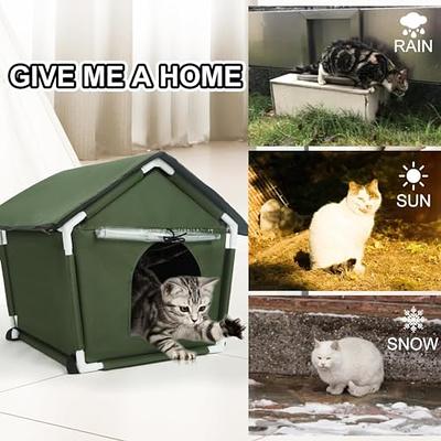 Outdoor Insulated Cat House Feral Cat Enclosure Cat Shelter Weatherproof  for Winter with All-Round Foam Escape Door