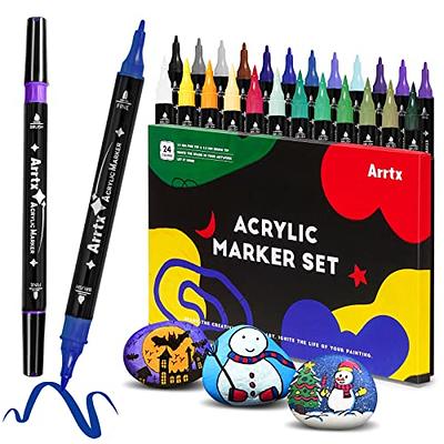 Arrtx Acrylic Paint Pens, 32 Colors Brush Tip and Fine Tip (Dual Tip) Paint  Markers for Rock Painting, Water Based Acrylic Painting Supplies for