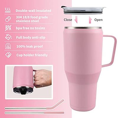 Vacuum Insulated Coffee Mug Stainless Steel Travel Tumbler - Thermal Cup 40oz Pink